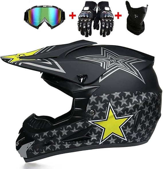 Motocross Helmet for Adult/Youth, Off Road Crash Motorcycle Helmet for Man Women DOT Certified Dirt Bike Motorbike Helmet Set Scooter BMX Cruiser Mountain Bike Helmet with Goggles Gloves