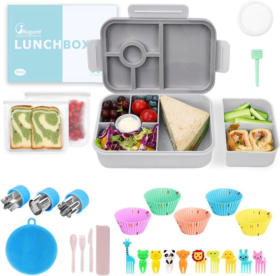 Bugucat Bento Lunch Box 1300ML Set,Kids Lunch Box Bento Boxes with Compartments Cutlery,Leak-Proof Lunchbox Snack Boxes for Kids Adult,Kids Lunch Box with Compartments for School Kindergarten Office