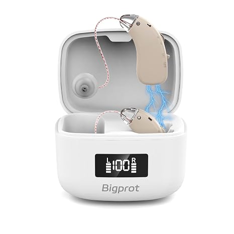 Hearing Aids Rechargeable for Seniors, Lightweight Hearing Amplifiers for Adults Hearing Loss with Noise Cancelling,Portable Behind-the-Ear Hearing Aid Headphones Charging Case Stepless Volume Control