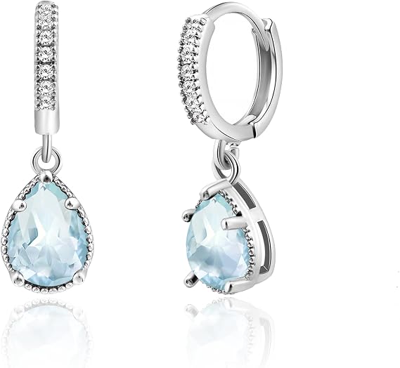Silver Birthstone Drop Earrings, Teardrop Crystal Hoop Dangle, Multi Birthstone, Jewellery for Gifts