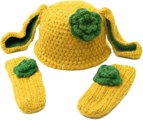 2PCS Women Handmade Knitted Gloves Hat Cute Cartoon RABIT Ear Benaie