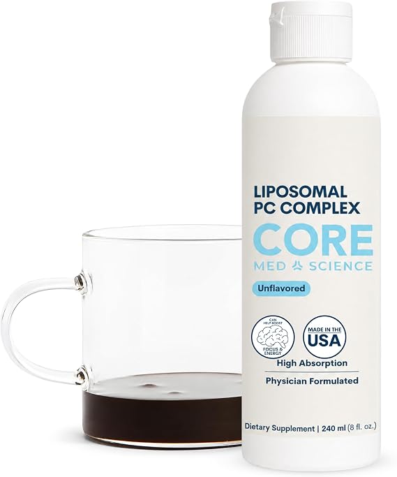 Core Med Science Liposomal Phosphatidylcholine Supplement - 8 Fl Oz | Lecithin Liquid PC Complex - Supports Brain, Liver, Gut & Heart Health, Memory, Energy - 30 Servings, Soy Free, Made in USA