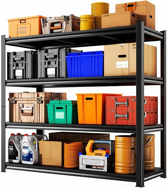 36''W 12''D Garage Shelving, 4 Tier Heavy Duty Shelving,2400 lbs Capacity Garage Storage Shelves, Industrial Shelves with Thickened Double-Layer Posts for Garage,Warehouse,Basement,Black