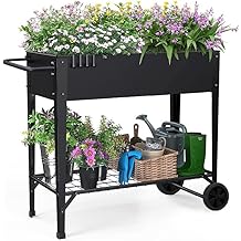 Highpro Raised Garden Bed with Wheels and Legs for Outdoor Use, Mobile Elevated Planter Cart for Vegetable Herbs Flowers Potted Plants, Black