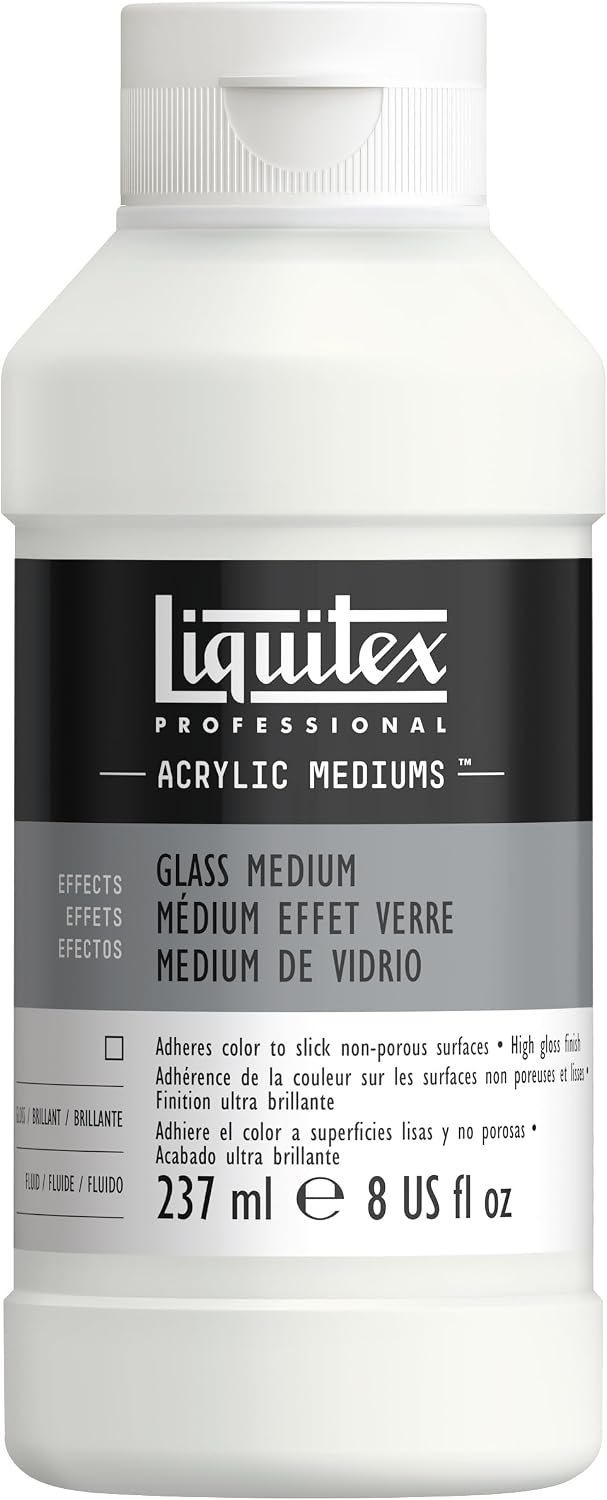 LIQUITEX 8608 glass medium for acrylic paints, improves the adhesion of acrylic paints to glass or ceramics, forms a scratch-resistant surface, creates a smooth high-gloss finish - 237 ml bottle