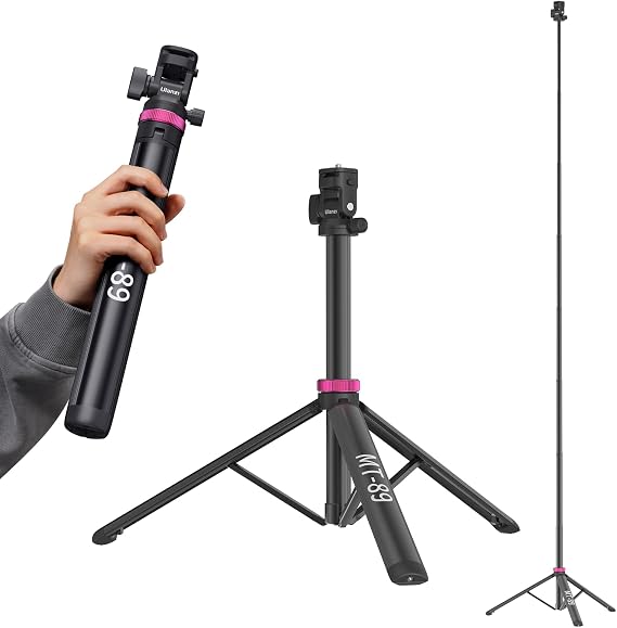 ULANZI MT-89 Extendable Tripod Aluminum, 82" Portable Adjustable Light Stand with 1/4" Screw Quick Release, Camera Phone Tripod for Camera Video Light Smartphone, Lightweight for Travel,Up Load 2.2LBS