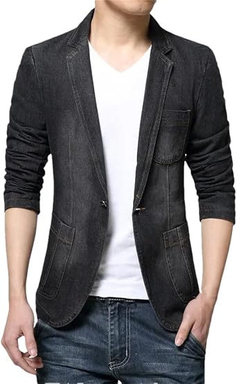 REHJJDFD Mens Denim Blazer Men Cotton Vintage Suit Jacket Male Blue Coat Denim Jacket Men Slim Jeans Blazers