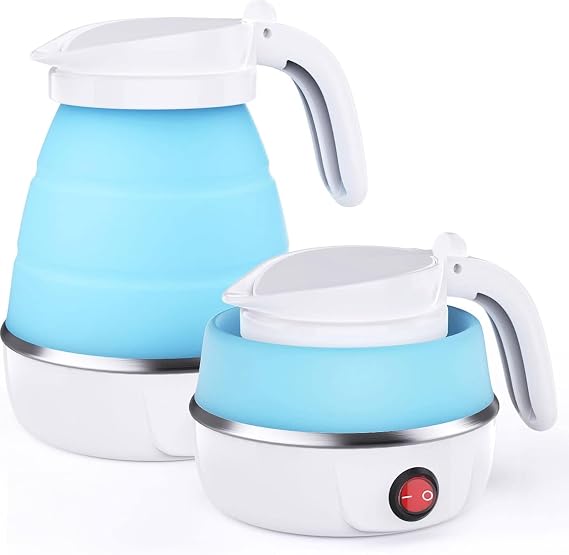 Travel Kettle - Travel Kettles Electric Small, Portable Collapsible Kettle with Detachable Power Cord for Outdoor Hiking and Camping (Blue)
