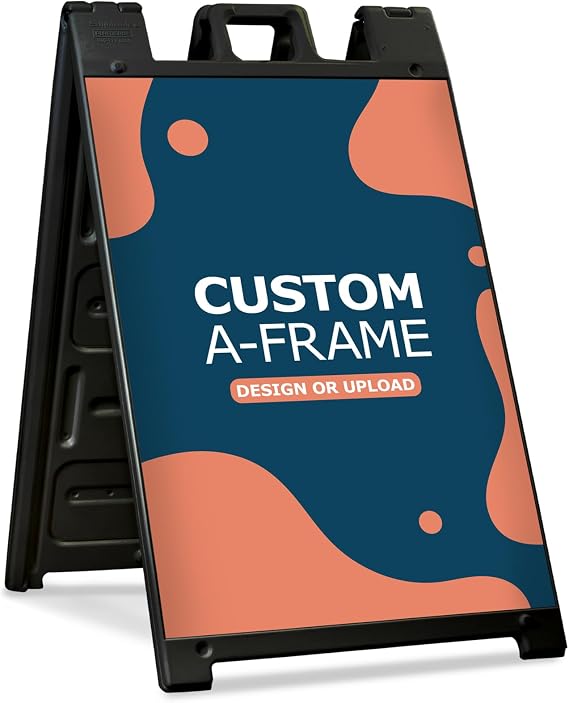 GotPrint Custom A-Frame Sign | 24"x36" Design Your Own Add Text/Image/Logo | Signicade Outdoor Sandwich Board Folding Sidewalk Board with Stand | Standard with Adhesive, Black