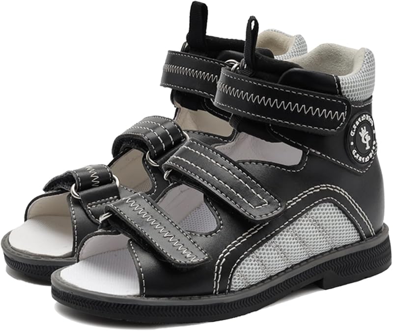Toddlers Orthopedic Sandals with Arch and Ankle Support,Kids High Back Black Shoes