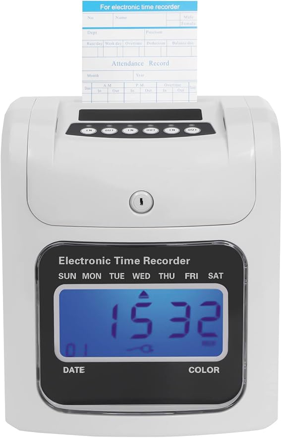 Time Clock Bundle, Electronic Calculating Time Clock Employees in/Out Time Tracker Employee Punch Clock System with 50 Time Cards for Small Business