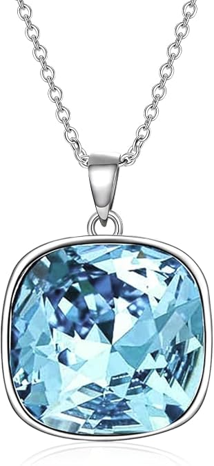 AOBOCO Cushion Cut Square Crystal Necklace Embellished with Crystals from Austria, Hypoallergenic Sterling Silver Pendant Necklace, Fine Anniversary Birthday Jewelry Gifts for Women
