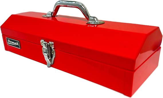 Homak Tool Box, 16" Portable Steel Small Tool Box with Metal Latch Closure & Plastic Handle, Multi-Purpose Heavy Duty Toolbox, Red
