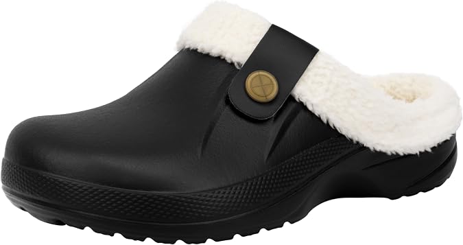 ChayChax Women and Men Fur Lined Clogs Memory Foam Warm Fuzzy Slippers Winter Waterproof Indoor Outdoor Slipper