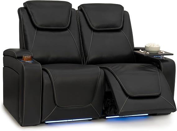 Seatcraft Equinox Home Theater Seating Black Row of 2 Loveseat | Italian Leather, Wall Hugger, Zero Gravity, Powered Headrest & Lumbar, Power Recline, Zero Gap