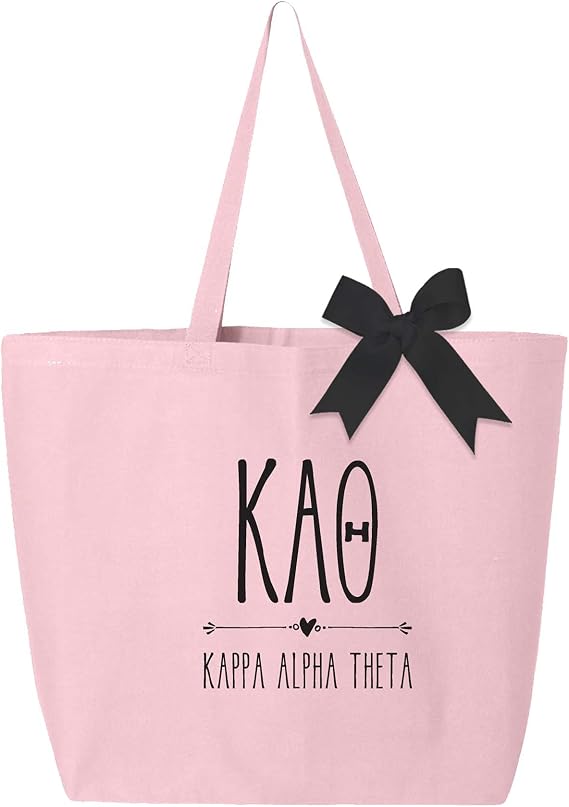 sockprints Pink Tote Bags with Black Bow - Sorority Tote Bag - Large Canvas Tote Bag for Women and Sisterhood