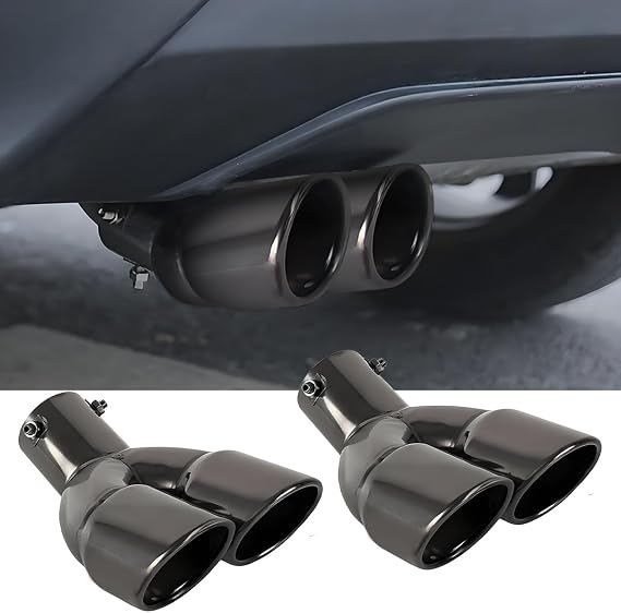 2PCS Dual Exhaust Tip 2.48 inch Inlet, Universal Black Car Exhaust Tips Curved Muffler Tip Modification Tail Pipe Tail Throat, Adjustable Car Thickened Decoration Pipe
