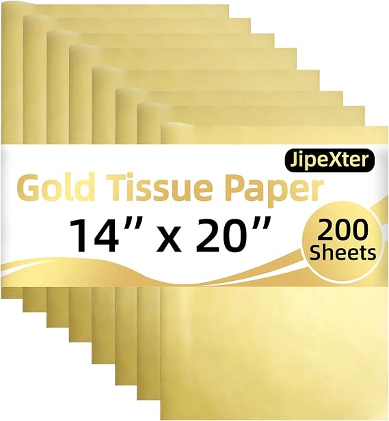 200 Sheets Gold Tissue Paper Bulk for Gift Wrapping & Bags