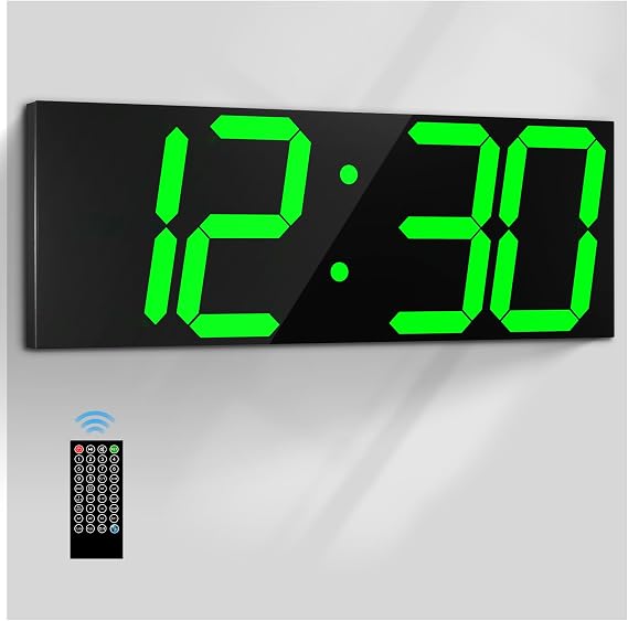 CHKOSDA 18.7in Large Digital Wall Clock,LED Digital Clock whih Big Number,Multi-Function Remote Controlled Wall Clock with Timer, Alarm and Calendar Display(Green)