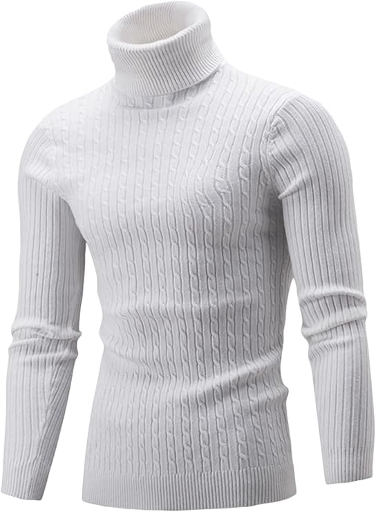 Men's Twisted Turtleneck Solid Pullover Slim Fit Casual Thermal Sweater Cable Knit Thick Base Shirt Jumper Top