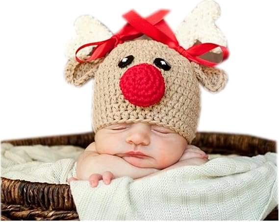 Coberllus Newborn Baby Photography Props Photo Props Outfits Crochet Christmas Deer Hat for Boys Girls Photography Shoot