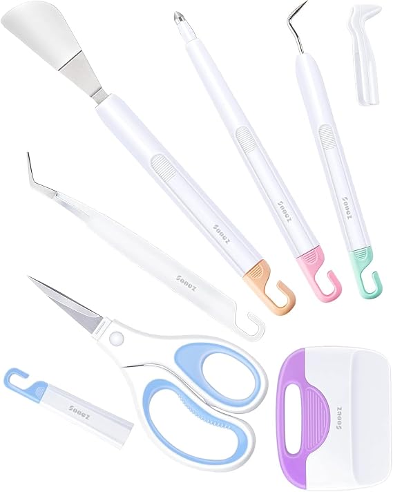 Sooez Weeding Tools for Vinyl, 6PCS Basic Tools Set | Precision Craft Vinyl Tool Kit, Scoring Stylus/Weeder/Scraper/Spatula/Tweezers/Scissors for Vinyl,Paper & Iron-on Projects
