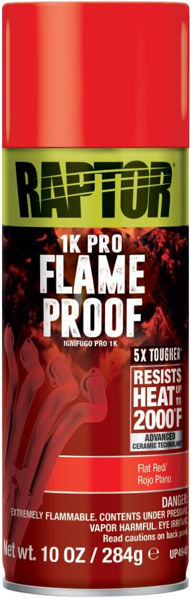 RAPTOR Flameproof Automotive Body Paint, Professional Grade, Flat Red