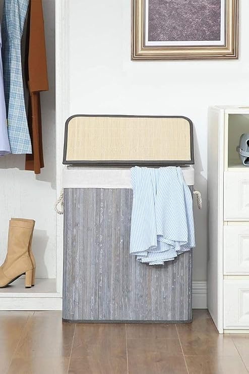 Deconox El Yapımı Hasır Katlanır Çamaşır Sepeti Dikdörtgen 72 Litre (40cm*30cm*61cm), Doğal Malzemeden Üretilmiş Çamaşırlık