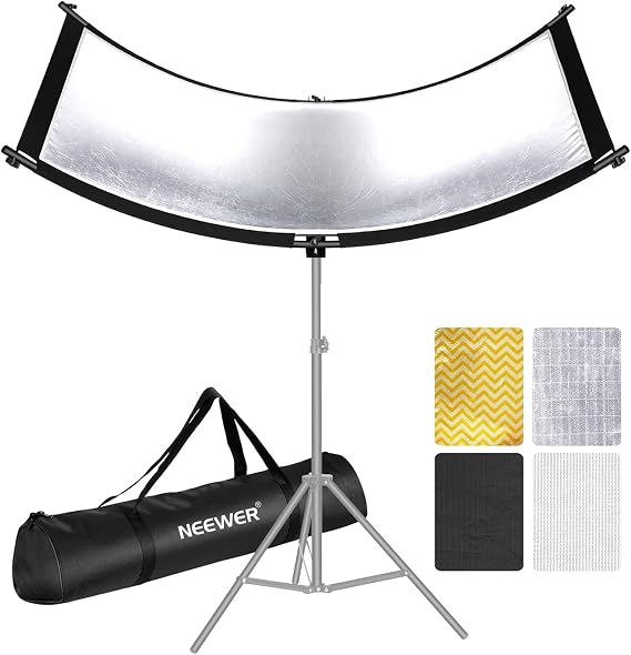 Neewer Clamshell Light Reflector Diffuser with Carrying Bag, 3918100x45cm Photography Curved Lighting Reflector for Photo Studio Photography, BlackWhiteGoldSilver Colors Stand Not Included