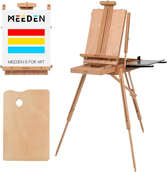 MEEDEN French Easel, Large Sketchbox Easel - Foldable Portable Beechwood Field Art Easel with Drawer, Palette & Metal Tray for Professionals, Artists & Hobbyists Painting on the Go, Hold Canvas to 34"