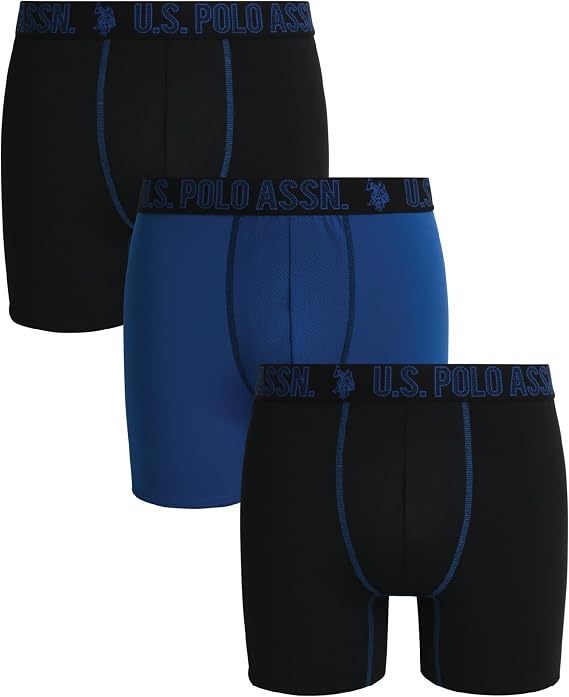 U.S. POLO ASSN. Mens Boxer Briefs 3 Pack Wicking Underwear with Pouch | Quick-Dry Breathable Stretch Knit, Contour Support, No-Roll Tagless Waistband, Anti-Chafe Fit for Active Days
