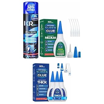 CA Glue with Activator Kit 1.75 oz Medium Viscosity & CA Glue Thick Viscosity Kit (3x1.75 oz.)