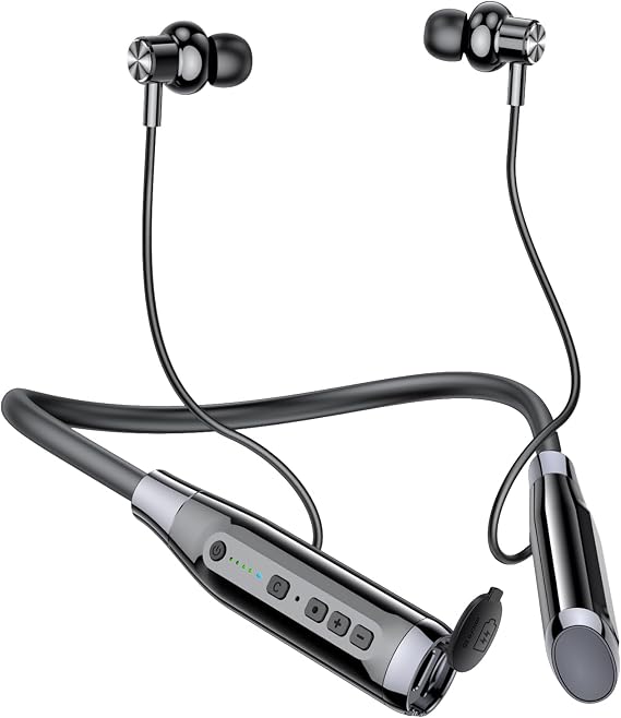 Kinobo Neckband Bluetooth Headphones,6.0 Bluetooth 120 Hours Playtime,IPX7 Sports Waterproof Earbuds with Microphone Noise Cancelling with TF Card Slot ,HiFi Stereo (Black)