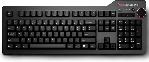 Das Keyboard 4 Professional Wired Mechanical Keyboard, Cherry MX Blue Mechanical Switches, 2-Port USB 3.0 Hub, Volume Knob, Aluminum Top (104 Keys, Black)