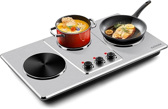 Cusimax Hot Plate,Countertop Triple Burner with 7Cast Iron Cooktop,Electric Hot Plate for Cooking,11 Level Temperature Setting