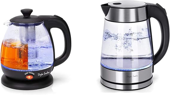 Taylor Swoden Electric Kettle with Tea Infuser, Glass Hot Water Kettle Electric for Tea and Coffee,Auto Shutoff & Boil Dry Protection, Black