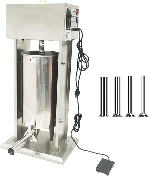 TECHTONGDA Stainless Steel Electric Sausage Stuffer Maker 15L Capacity Vertical Stuffer Meat Filler Adjustable Speed Sausage Filling Machine with 4 Stuffing Nozzles for Commercial and Home Use