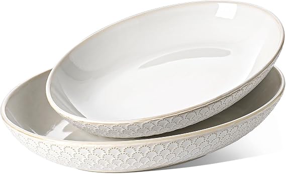 LE TAUCI Ceramic Serving Bowls Set of 2, Large Serving Dishes for Entertaining, 11.8 & 13.7 Inch Oval Serving platter, Salad Fruit Bowl, Pasta Bowls, Microwave & Dishwasher Safe - Arctic White
