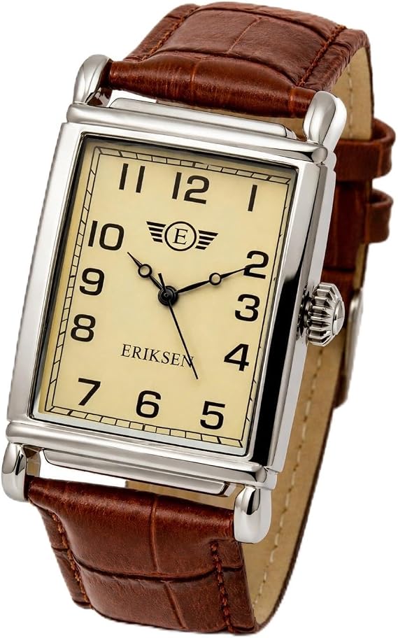 ERIKSEN Men’s Retro Rectangular Analog Quartz Wrist Watch Leather Strap MCS