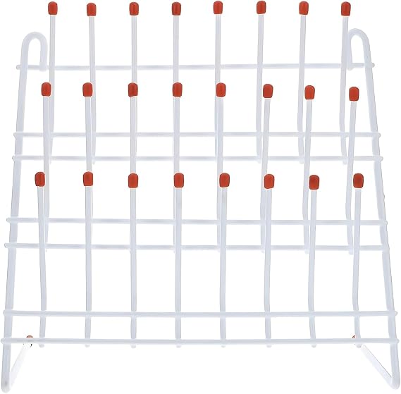 Space-Saving 24-Peg Wall-Mounted Bottle Drying Rack For Lab And Milk Bottles, Non-Slip Red Top, Sturdy Iron Frame For Kitchen And Lab Use