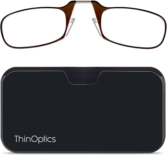 ThinOptics unisex-adult Reading Glasses + Black Universal Pod Case | Brown Frames, 2.50 Strength Readers Brown Frames / Black Case, 44 mm