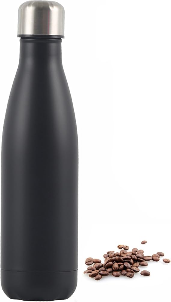 Insulated Water Bottle, 500ml Stainless Steel Thermal Flask, Vacuum Insulated Flask for Hot & Cold Drinks, Leak-Proof Thermal Metal Drinking Water Bottles for Kids, Gym, Sports, Travel (Black)