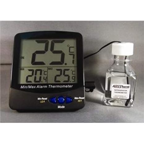 Thermco ACC895BLK Triple Display Large Digit Digital Thermometer for Block Heaters,50 to 70C with Bottle Media Certified @ +37C with Audible Alarm and NIST Traceable Certificate