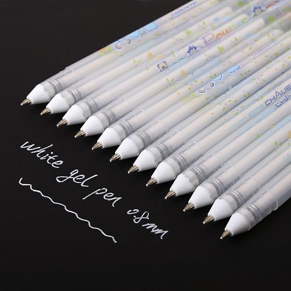 12pcs/set White Gel Pens 0.8mm white ink pen for Dark Papers Drawing Design Greeting Card Marker Pens Art Supplies