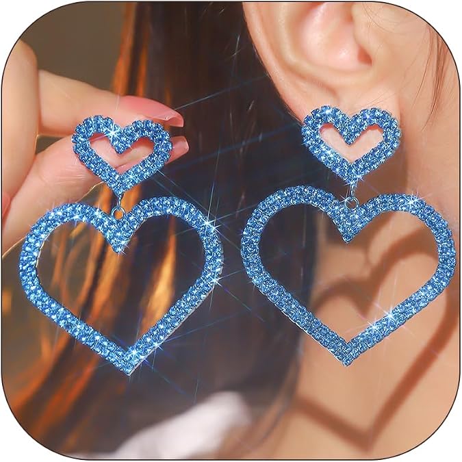 Heart Earrings for Women Valentines Day Gifts for Her Rhinestone Heart Shaped Earrings Valentines Day Jewelry Outfit Sweater Dress Women