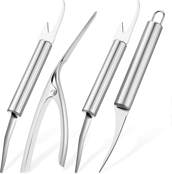 4PCS Shrimp Deveiner Tool Peeler Set Efficient Shrimps Peeler Deveiner Tool Stainless Steel Shrimp Deveining Tools Shrimps Knife Portable Cleaner Knife for Easy crawfish Deveining Cleaning