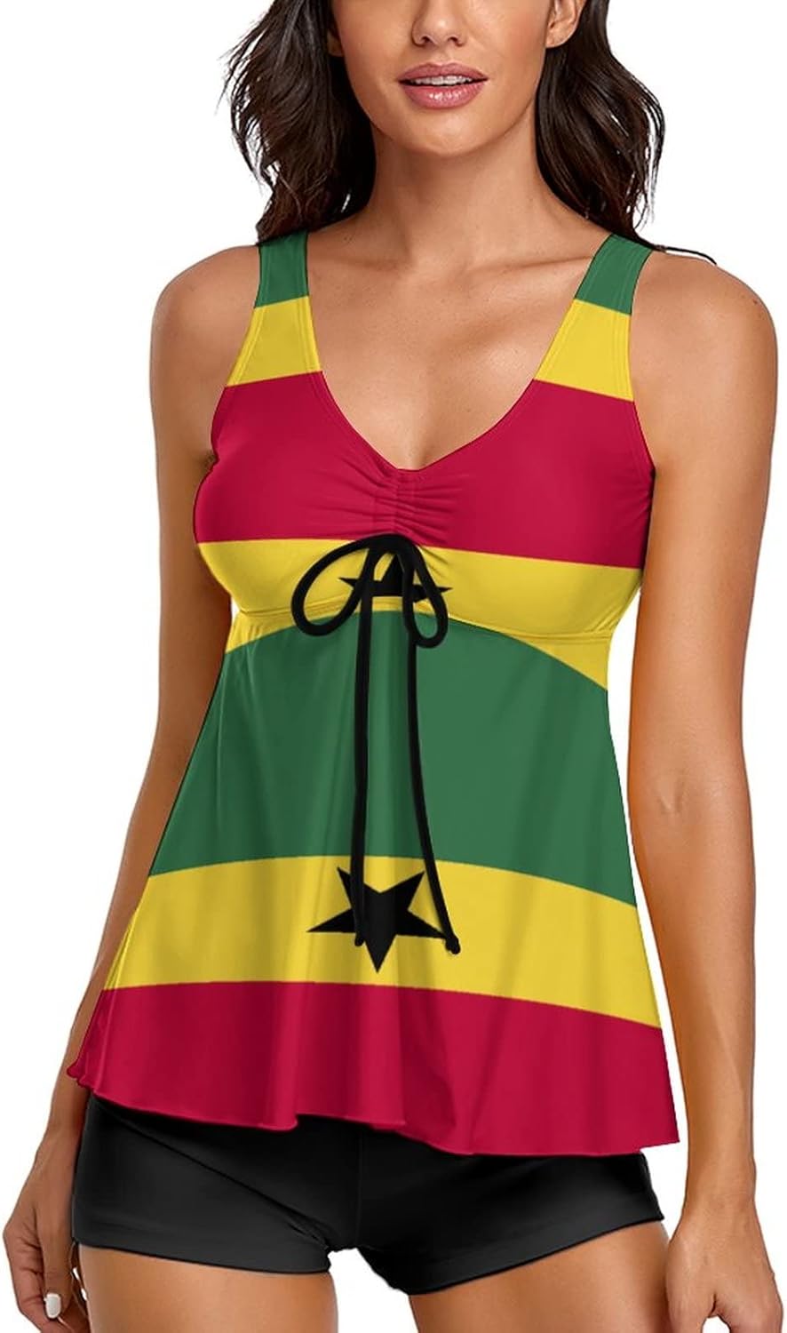TAIZIYEAH Womens Fashion Swimsuit Ghana Flag 2 Piece Swimwear Set Swimsuits 2XL
