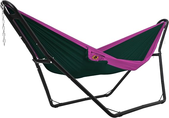 Hammock Stand, Steel Hammock Frame Heavy Duty 550 LBS Capacity 2Person, Fits Hammocks 9 to 14 Ft, Portable Hammock Rack Adjustable Universal for Indoor Outdoor Backyard Camping Use