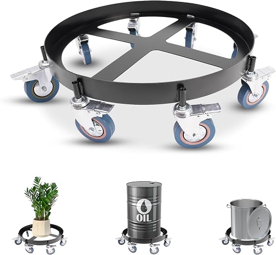 55 Gallon Drum Dolly Steel Barrel Dollies with 8 Swivel Caster Wheels 2000lbs Capacity Steel Frame Dollies Barrel Cart with Brake for Warehouses Drum Handling