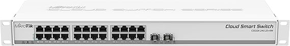Mikrotik CSS326-24G-2S+RM Managed Gigabit Ethernet (10/100/1000) Supports Power Over Ethernet (PoE) 1U Network Switch, White